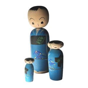 Kokeshi Nesting Dolls Family of 3 Bobblehead Nodders Vintage Japan